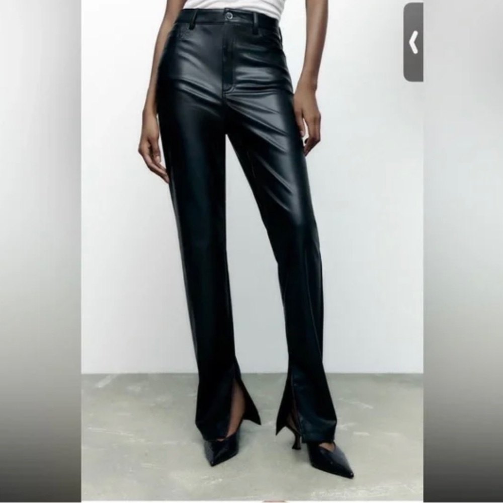 FAUX LEATHER FLARED SLIT SLIM FIT PANTS Size 6